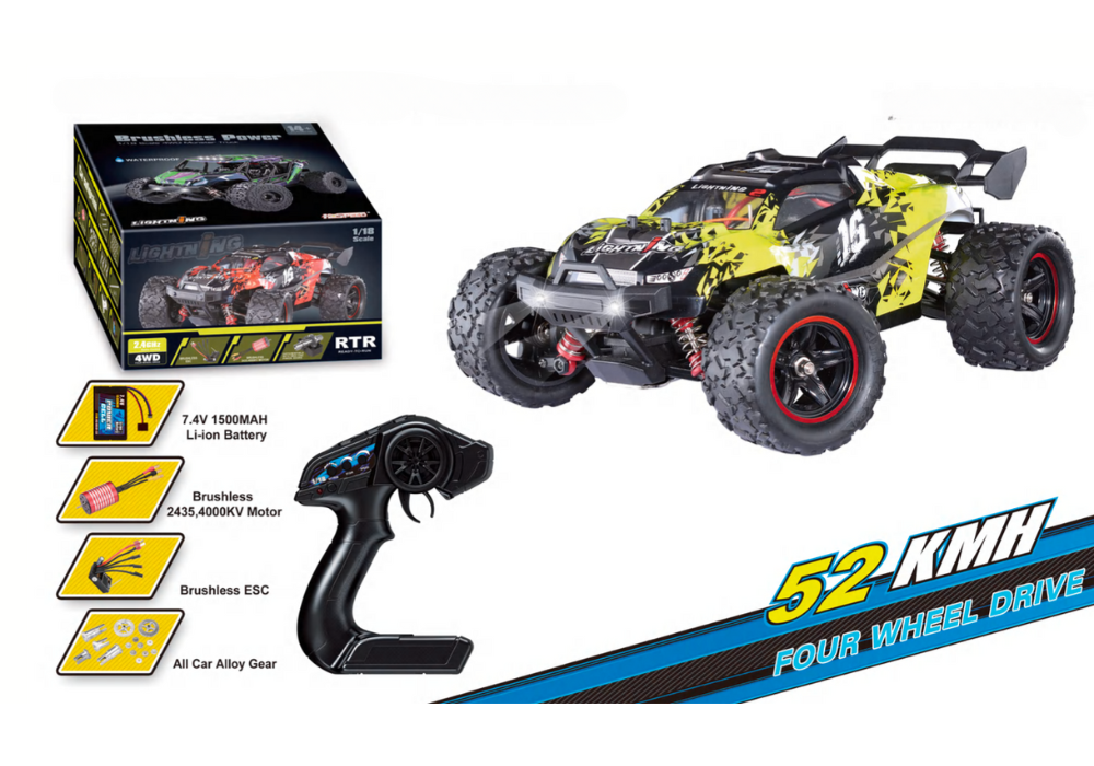 Auto a Control Remoto • Tiger Monster Truck 4x4 • 52 Km/h • Amarillo [PREVENTA]