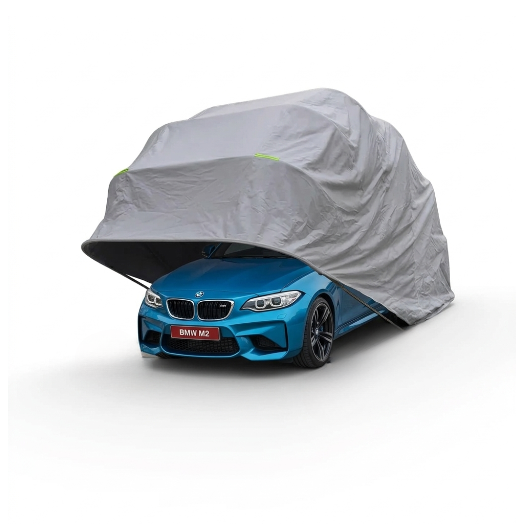 Carpa Cochera Plegable para Automovil • Retractil • Soporte Anclado a Piso • 5,8m largo × 2,4m ancho × 2,5m alto  • Gris
