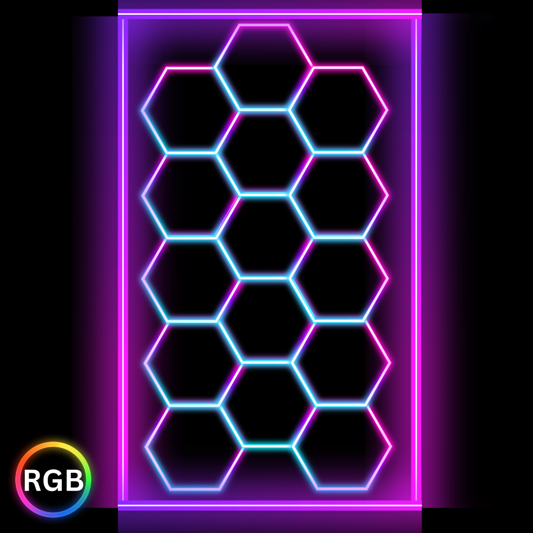 Luz Led Spectra RGB • Rack Hexagonal • 4.78x2.41 mts • 15 Hexágonos + Rectángulo