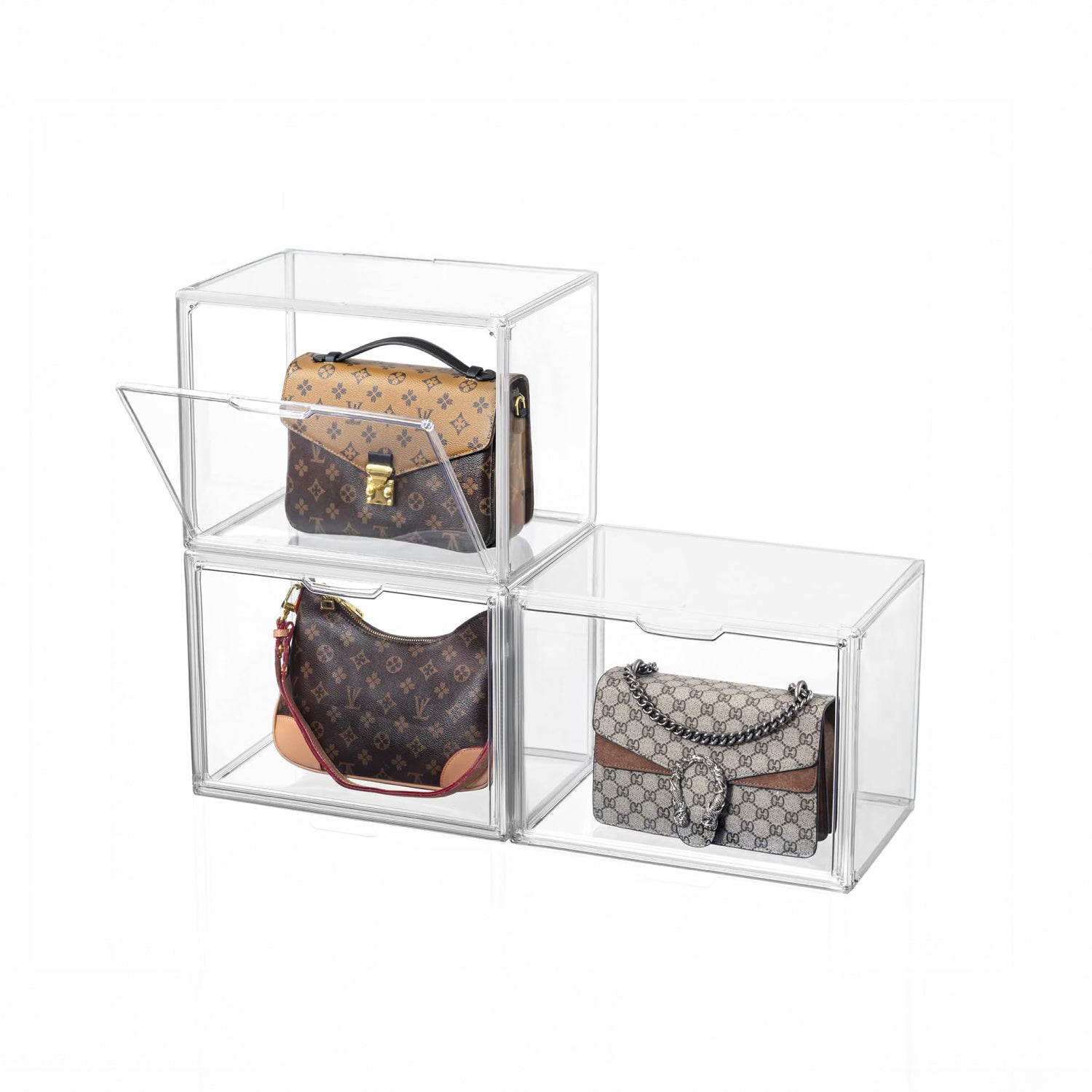 Pack x 12 Caja Acrílica Magnética Apilable Organizadora de Carteras • Doble Puerta Horizontal y Frontal • 27x36x22cm • [Preventa]