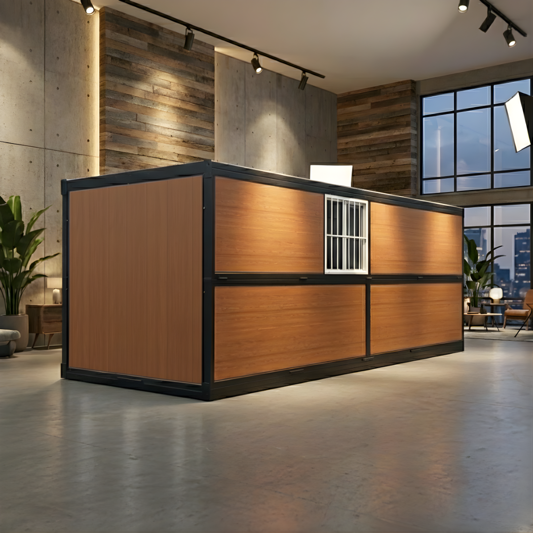 Módulo Plegable • Madera Vidrio Negro • 1 Pieza • 5,8x2,5x2,45 mt