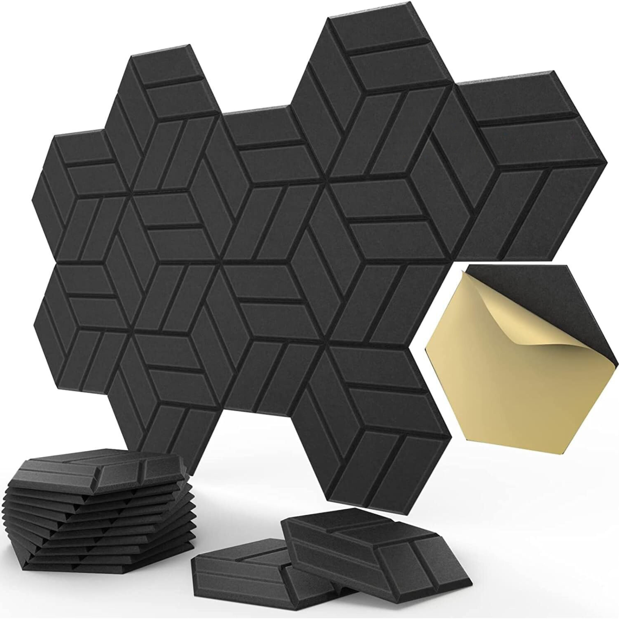 Panel Acústico Hexagonal • AutoAdhesivo • Pack x12 • 1 m2 • Negro
