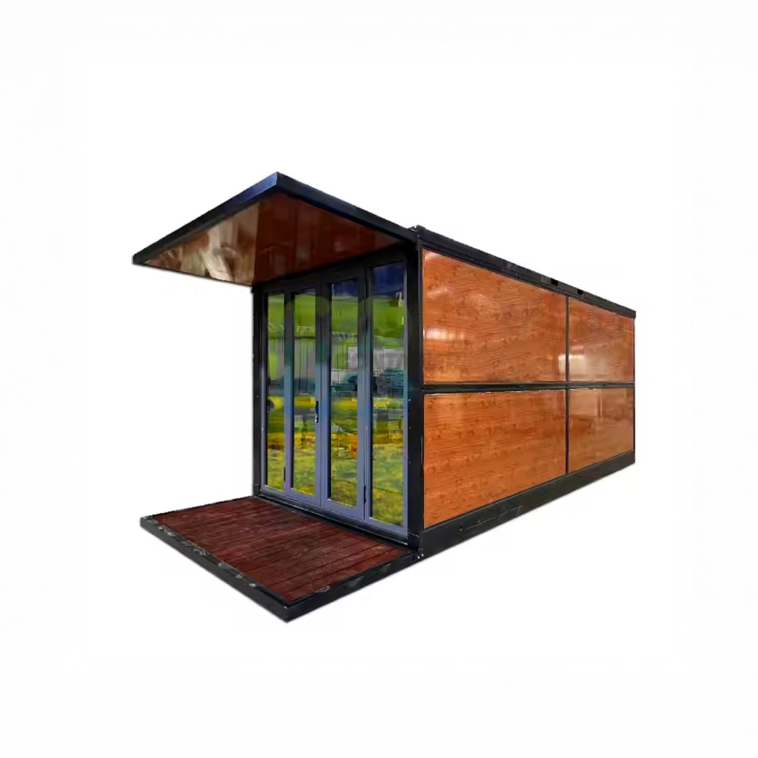 Módulo Oficina Plegable • Madera Vidrio Negro • 1 Pieza • 5,8x2,5x2,45 mt • [Preventa]