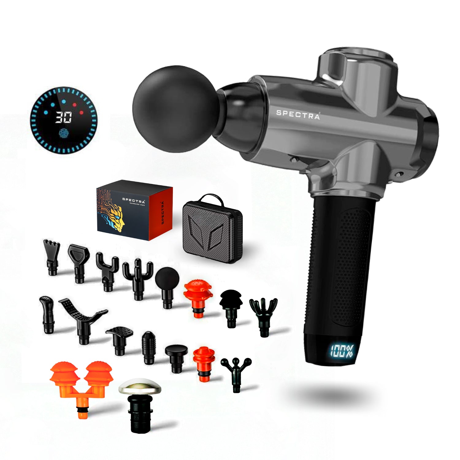 Pistola de masajes Spectra • Pack plus • 17 Cabezales