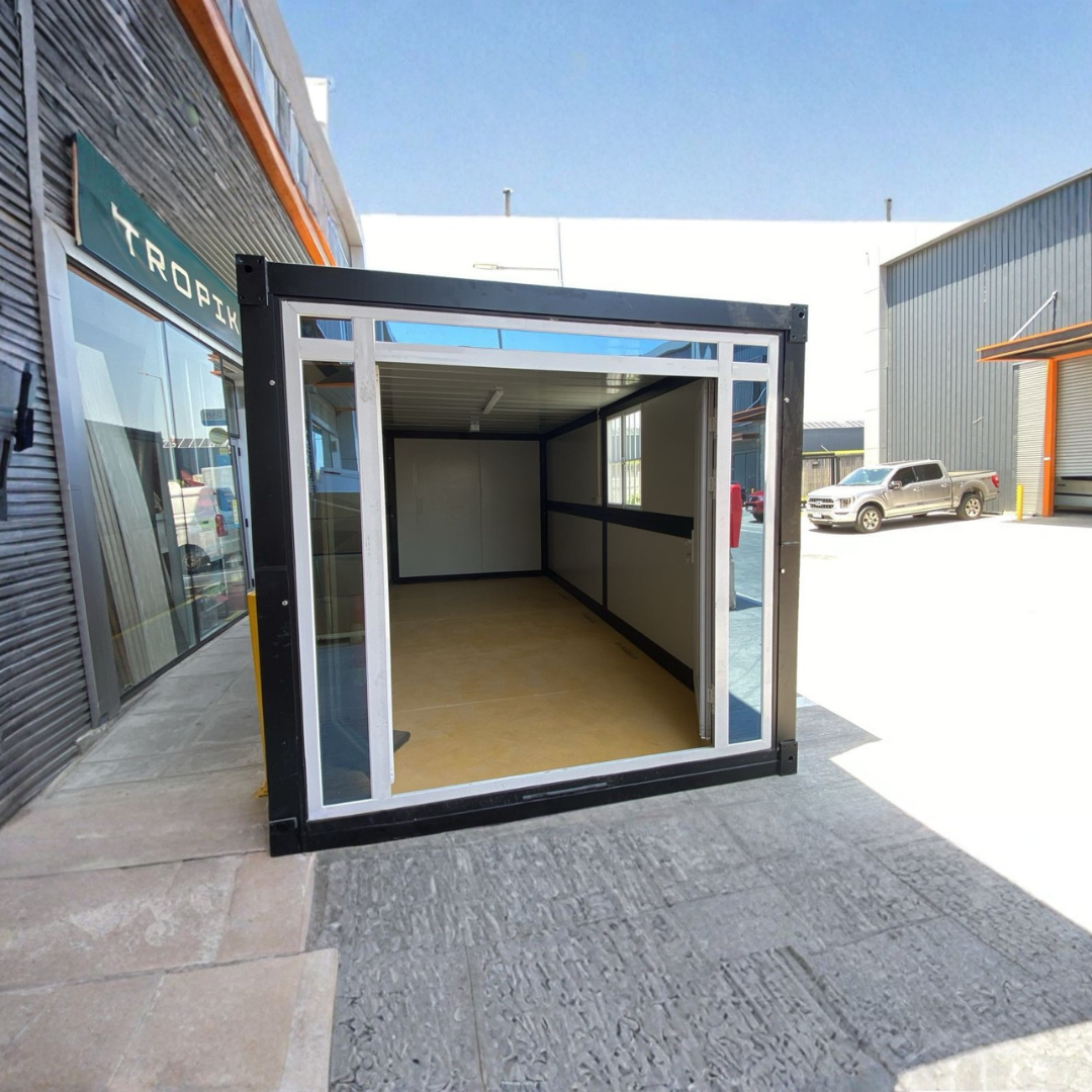 Módulo Plegable • Madera Vidrio Negro • 1 Pieza • 5,8x2,5x2,45 mt