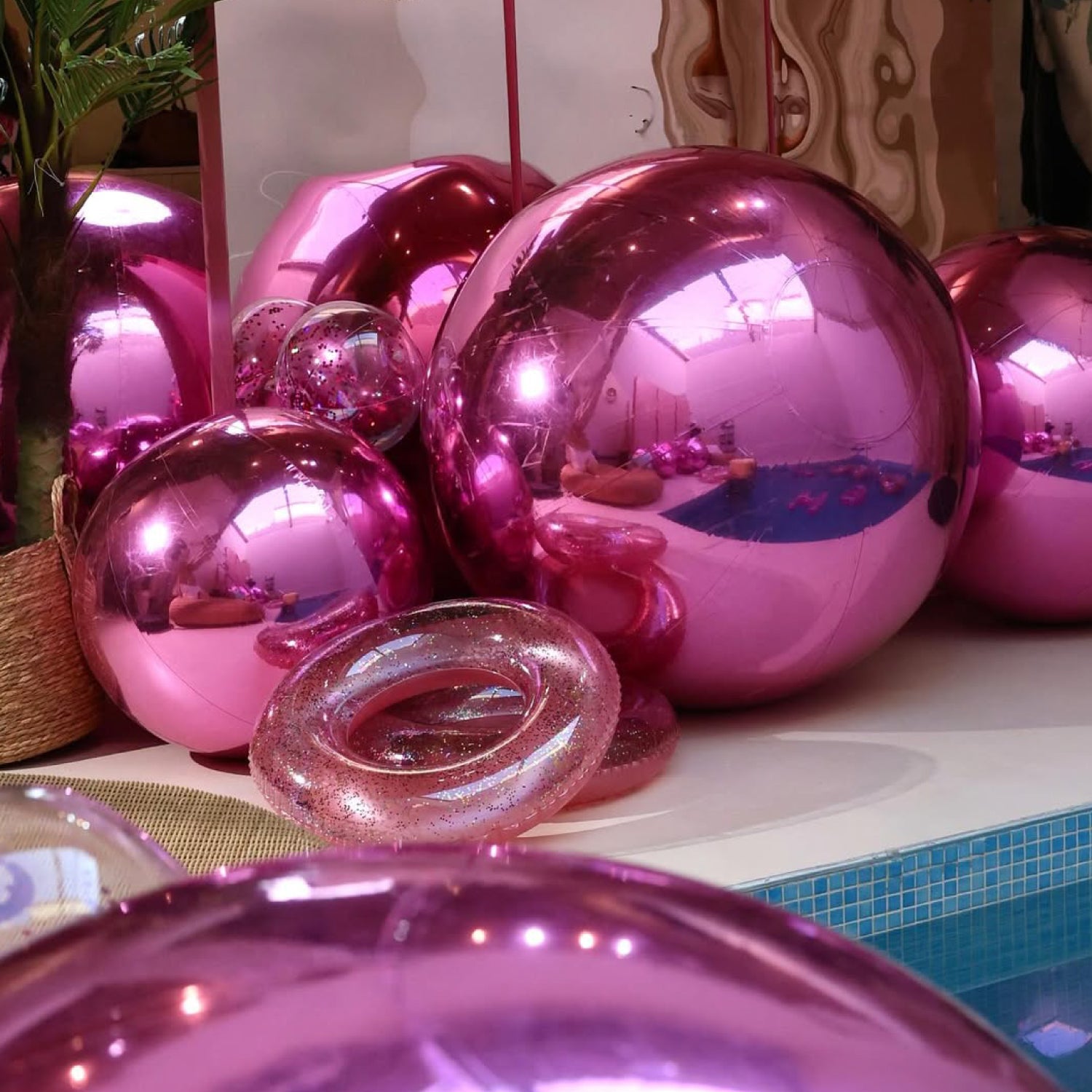 Globo Inflable PVC • Rosa • Efecto Espejo • Decoración • Arriendo