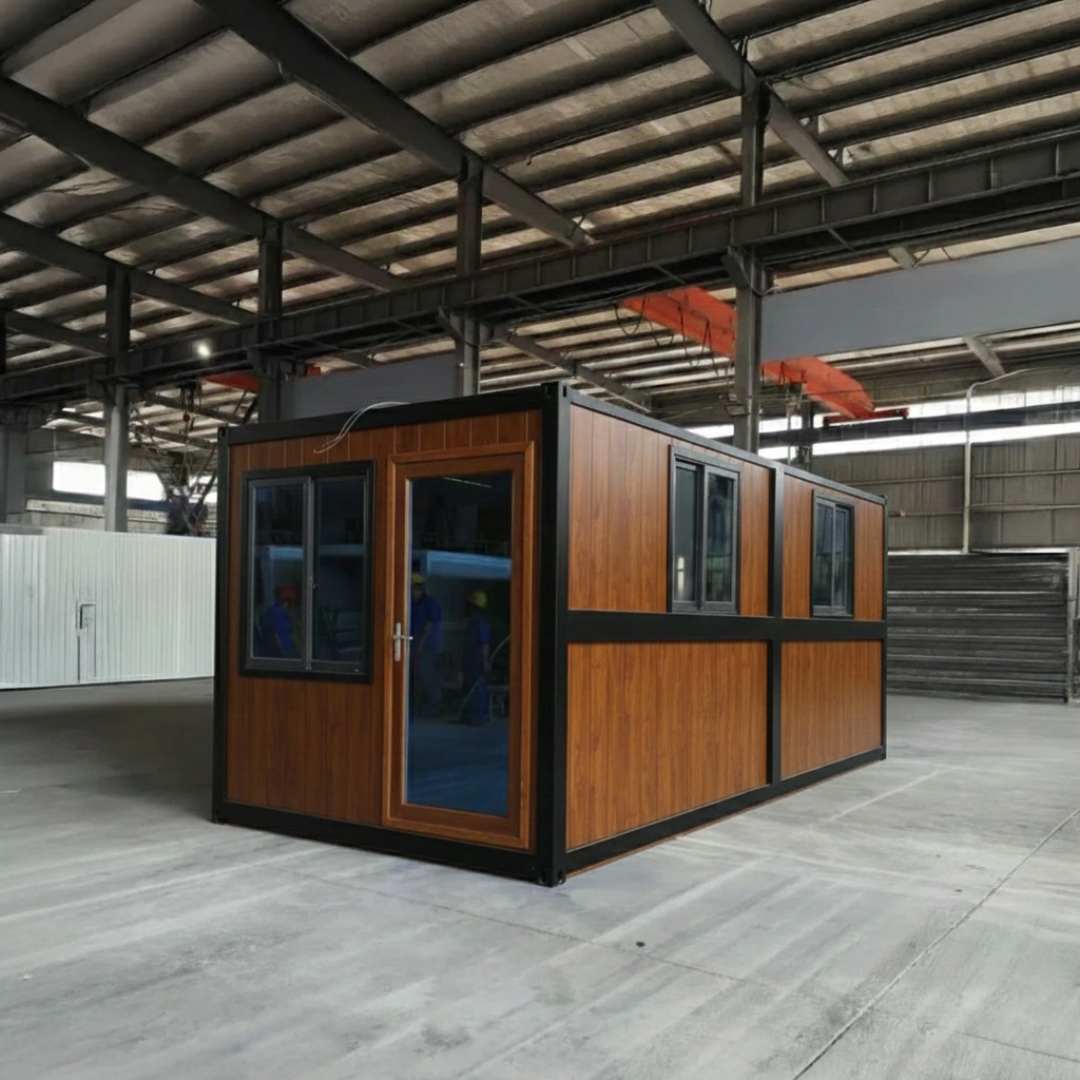 Módulo Plegable • Madera Vidrio Negro • 1 Pieza • 5,8x2,5x2,45 mt