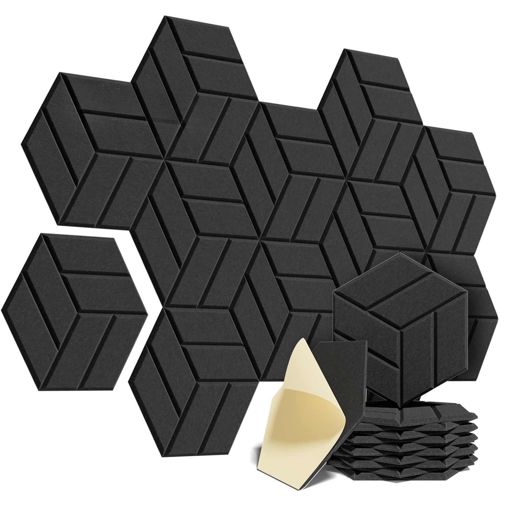 Panel Acústico Hexagonal • AutoAdhesivo • Pack x6 • 0.5 m2 • Negro