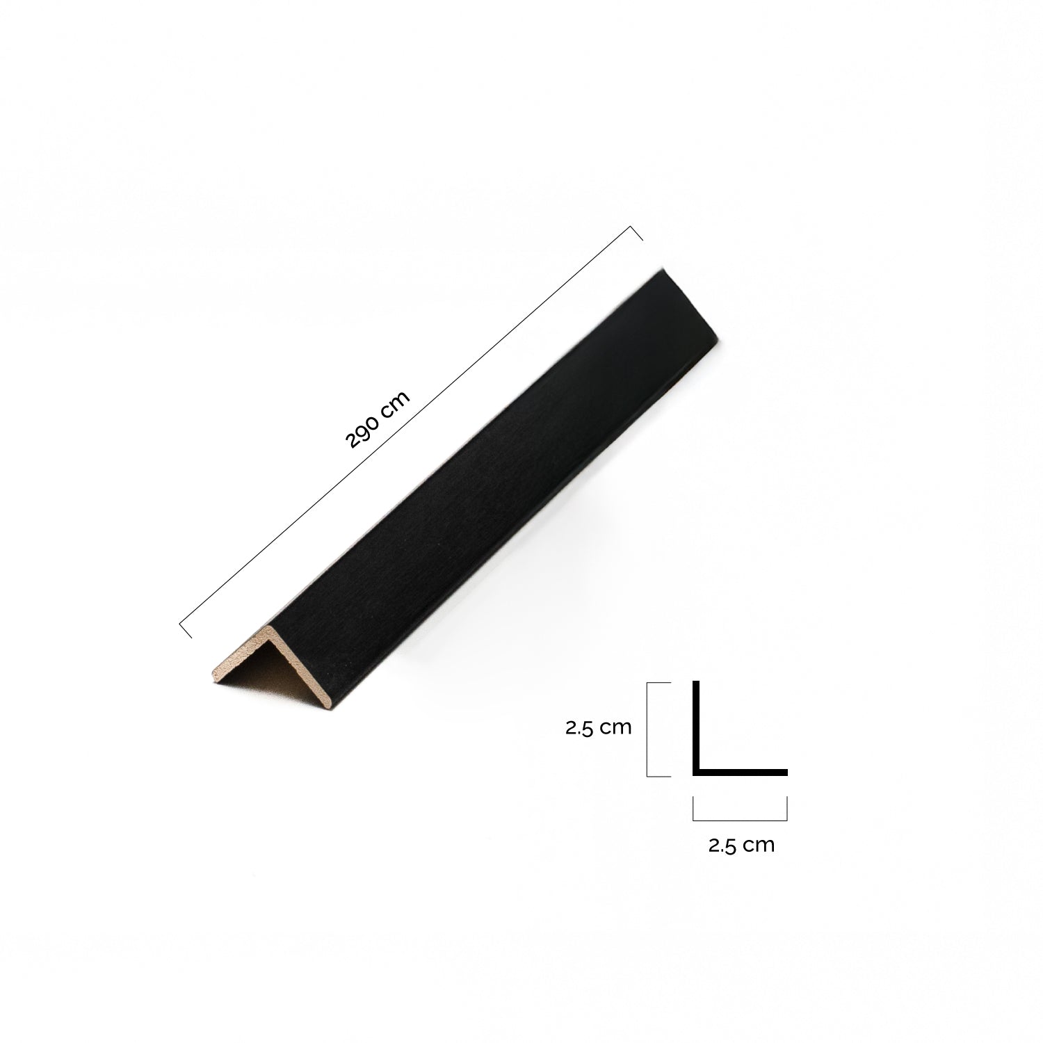 Perfil Esquina exterior • WPC Wall Panel • Negro • 2.5x2.5x290cm • [Preventa]