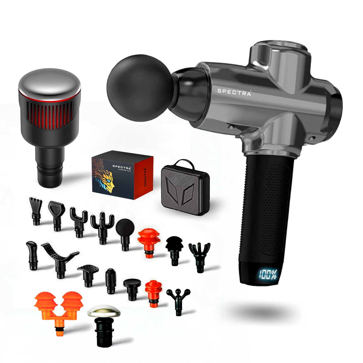 Pistola de masajes Spectra • Pack prime • 17 Cabezales + Cabezal therm/frost