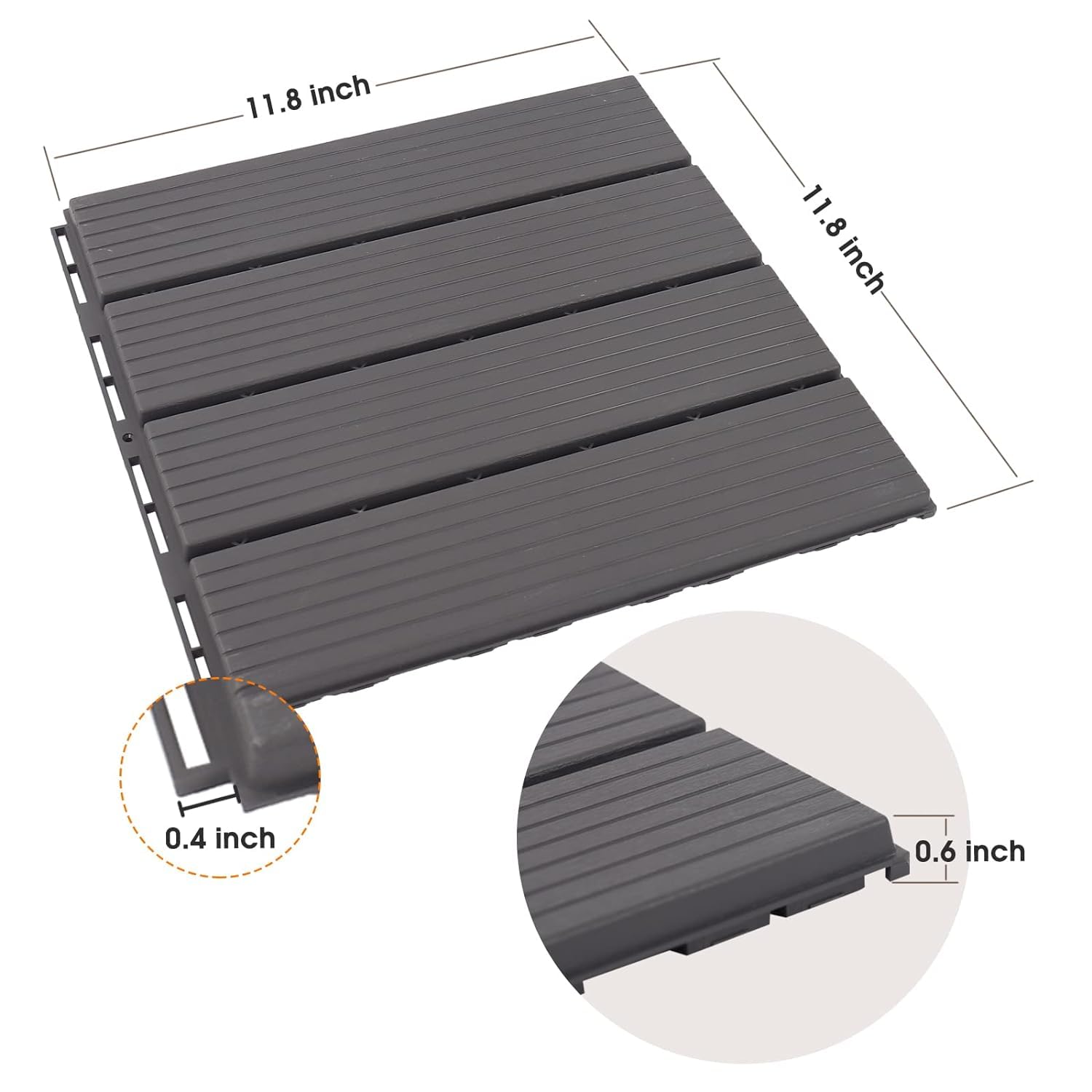 Piso Deck WPC Terraza • Grafito • Encastrable Modular Outdoor • 30x30x2cm • Terminación Lineal • Pack x44 Palmetas 4 m2