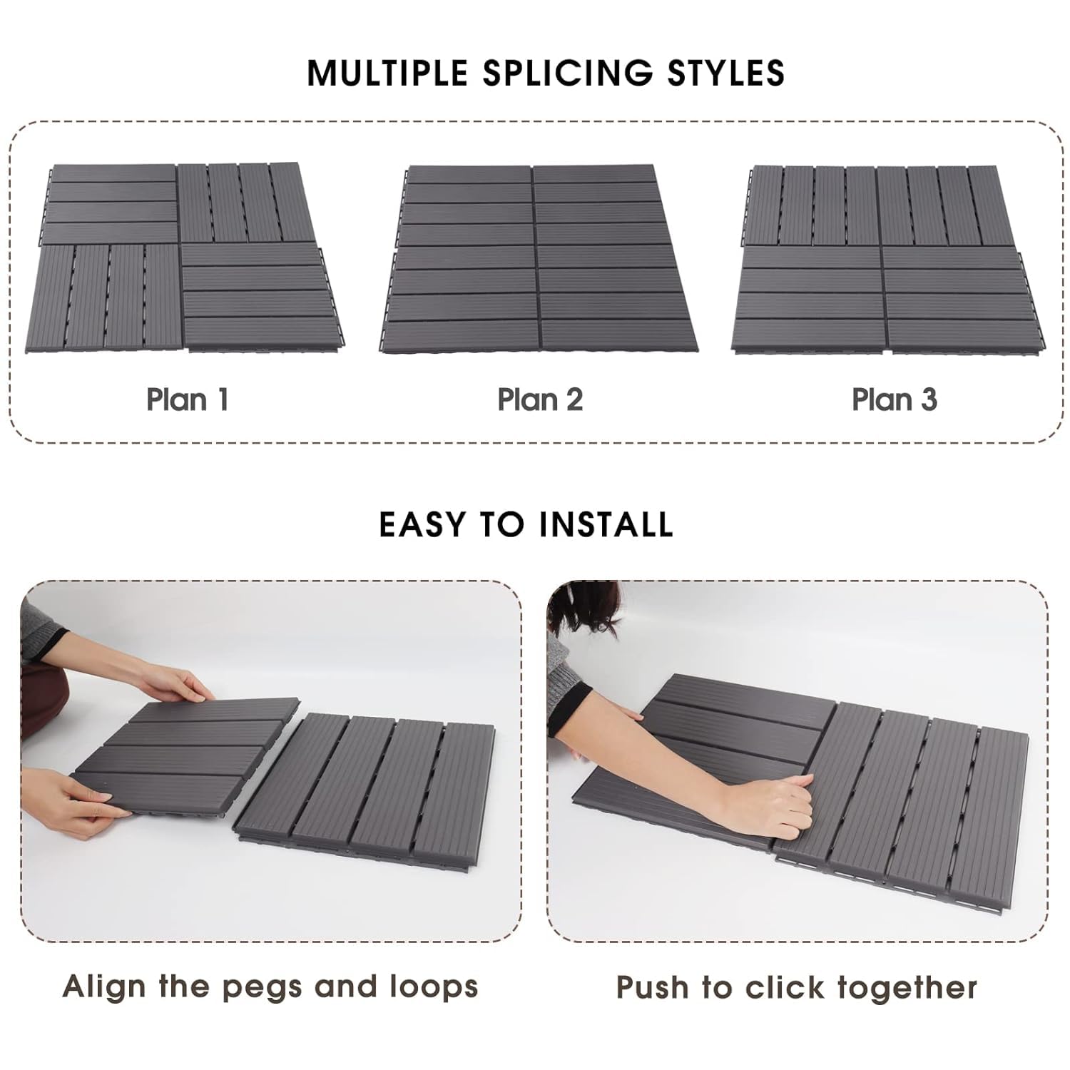 Piso Deck WPC Terraza • Gris • Encastrable Modular Outdoor • 30x30x2cm • Terminación Madera • Pack x11 Palmetas 1 m2