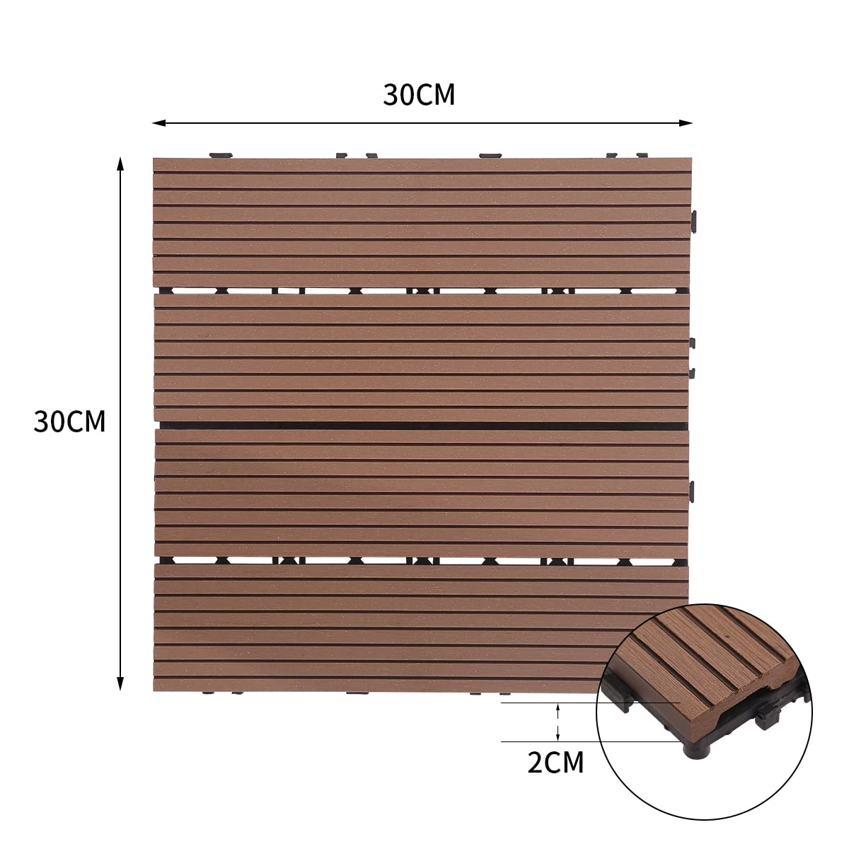 Piso Deck WPC Terraza • Dark • Encastrable Modular Outdoor • 30x30x2cm • Terminación Lineal • Pack x11 Palmetas 1 m2