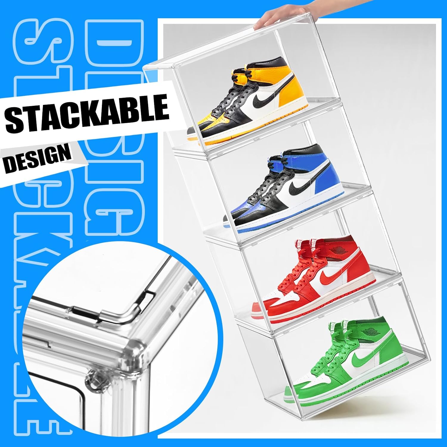 Pack x12 Caja Acrílica Magnética Apilable Organizadora de Zapatillas