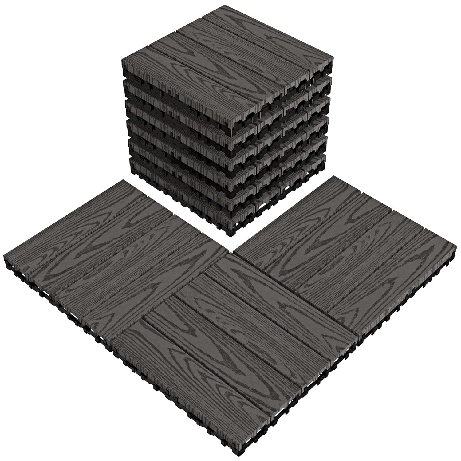 Piso Deck WPC Terraza • Black • Encastrable Modular Outdoor • 30x30x2cm • Terminación Madera • Pack x11 Palmetas 1 m2