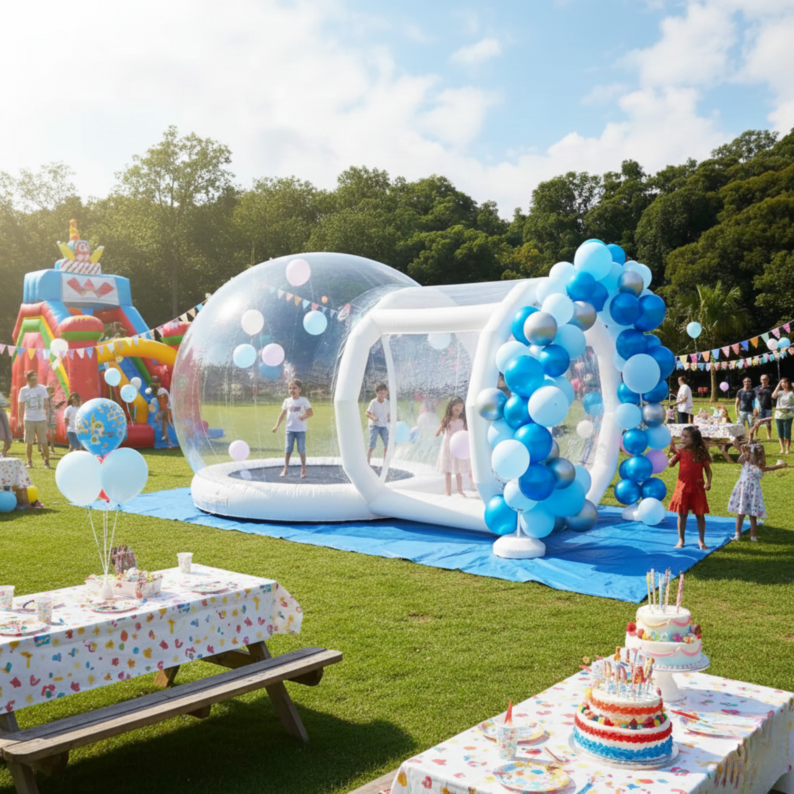 Casa de Burbujas Inflable • Juego Inflable Transparente con Túnel • 3m