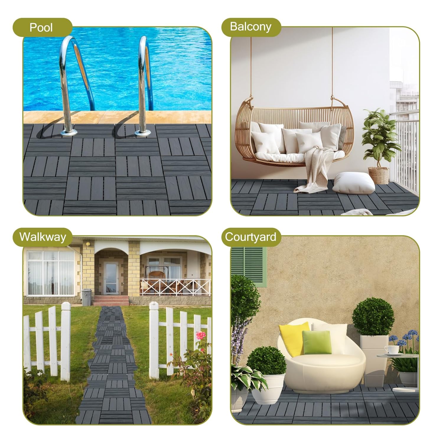 Piso Deck WPC Terraza • Gris • Encastrable Modular Outdoor • 30x30x2cm • Terminación Madera • Pack x11 Palmetas 1 m2