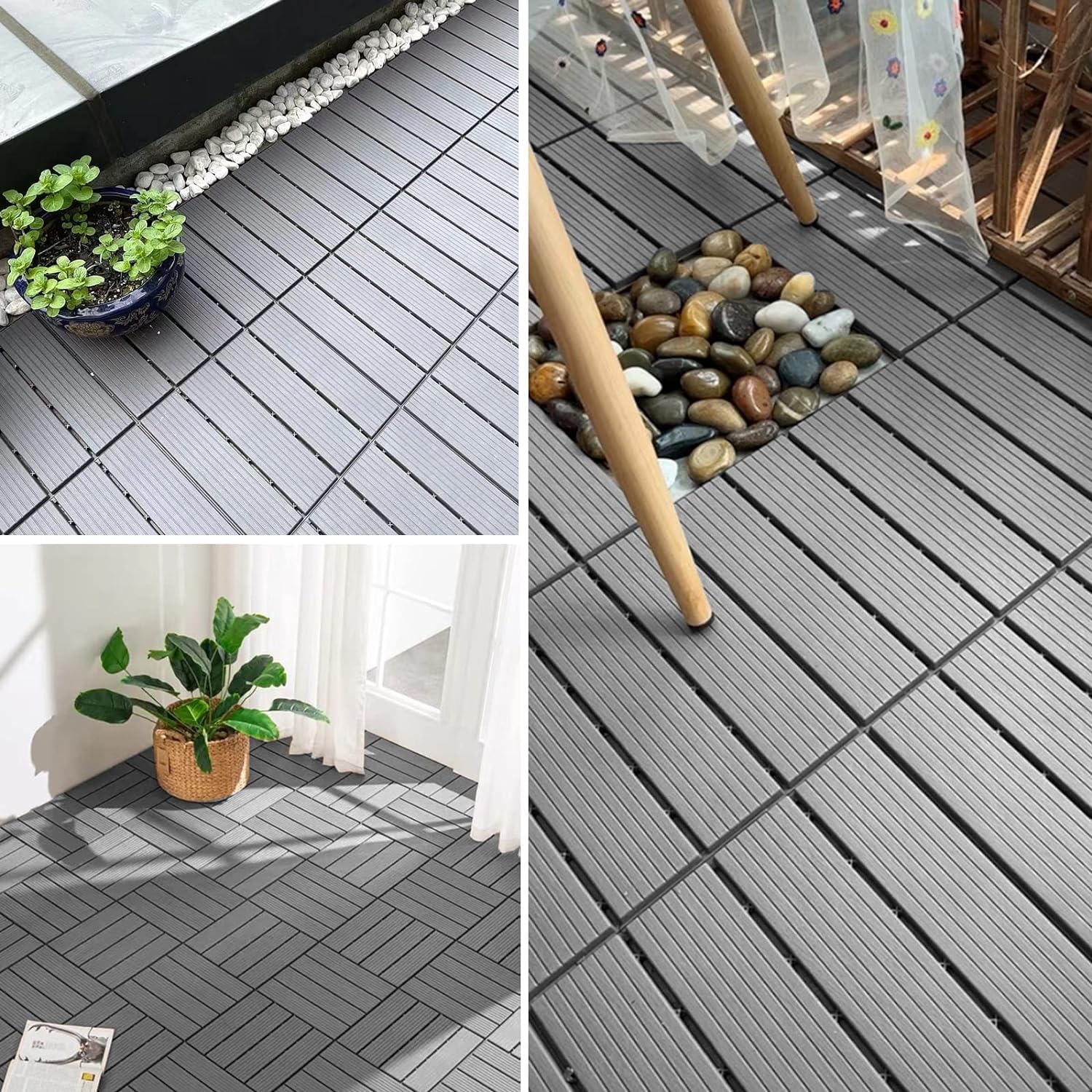 Piso Deck WPC Terraza • Gris • Encastrable Modular Outdoor • 30x30x2cm • Terminación Lineal • Pack x44 Palmetas 4 m2