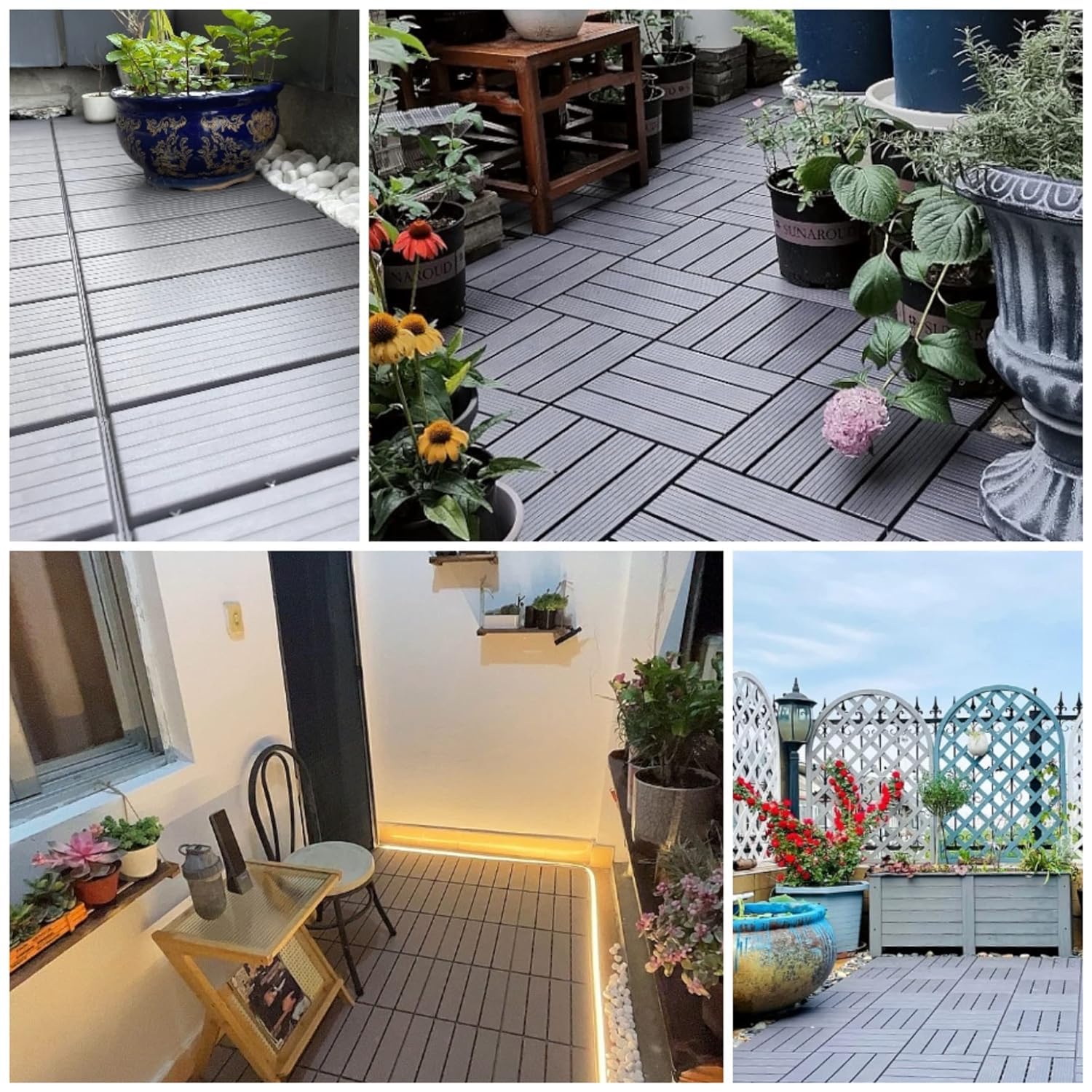 Piso Deck WPC Terraza • Grafito • Encastrable Modular Outdoor • 30x30x2cm • Terminación Lineal • Pack x44 Palmetas 4 m2