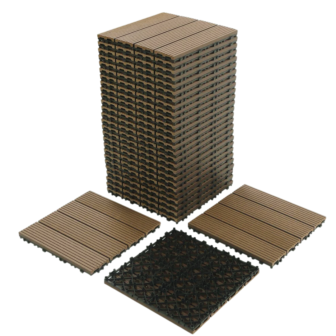 Piso Deck WPC Terraza • Chocolate • Encastrable Modular Outdoor • 30x30x2cm • Terminación Lineal • Pack x44 Palmetas 4 m2