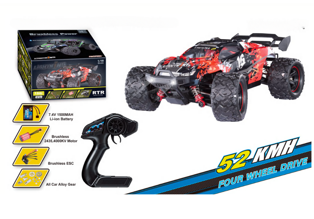 Auto a Control Remoto • Tiger Monster Truck 4x4 • 52 Km/h • Rojo [PREVENTA]