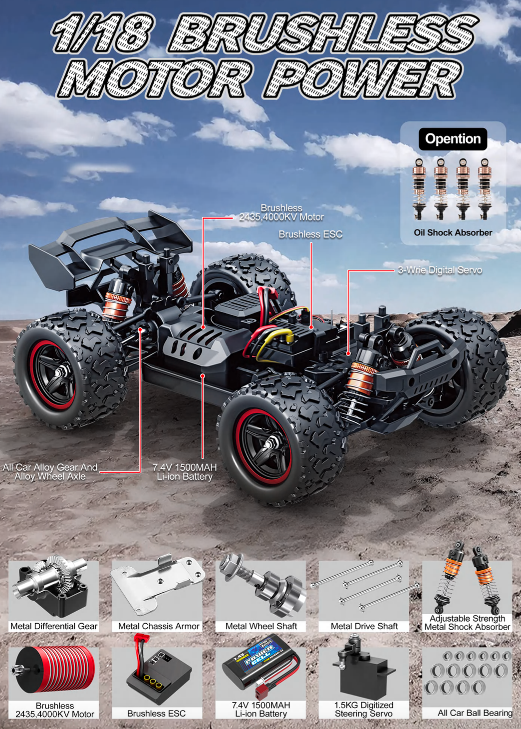 Auto a Control Remoto • Tiger Monster Truck 4x4 • 52 Km/h • Amarillo [PREVENTA]