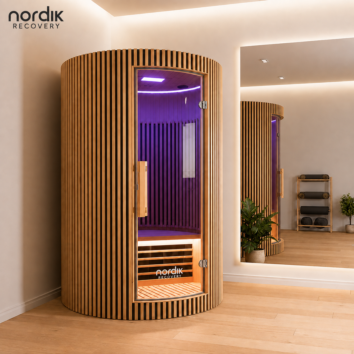 Sauna Infrarrojo NORDIK • PREMIUM • 2 Personas • 172x172x195 cm • Panel de Control Digital • Sistema Audio Bluetooth • Luz Estelar 7 Colores • 1590W