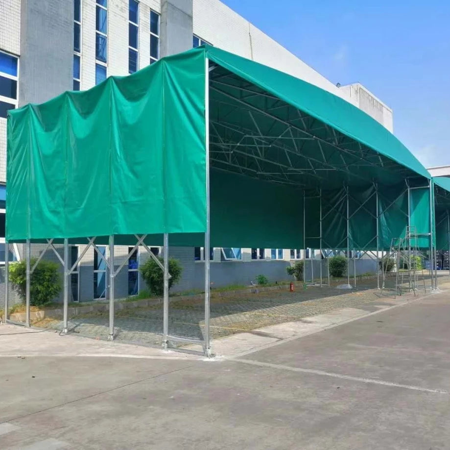 Carpa Plegable Industrial de PVC Impermeable • 4m ancho × 6m largo × 2,5m alt. hombro × 3,2m alt. cumbrera • Tamaño XS 24 m2 • Formato Solo Techo