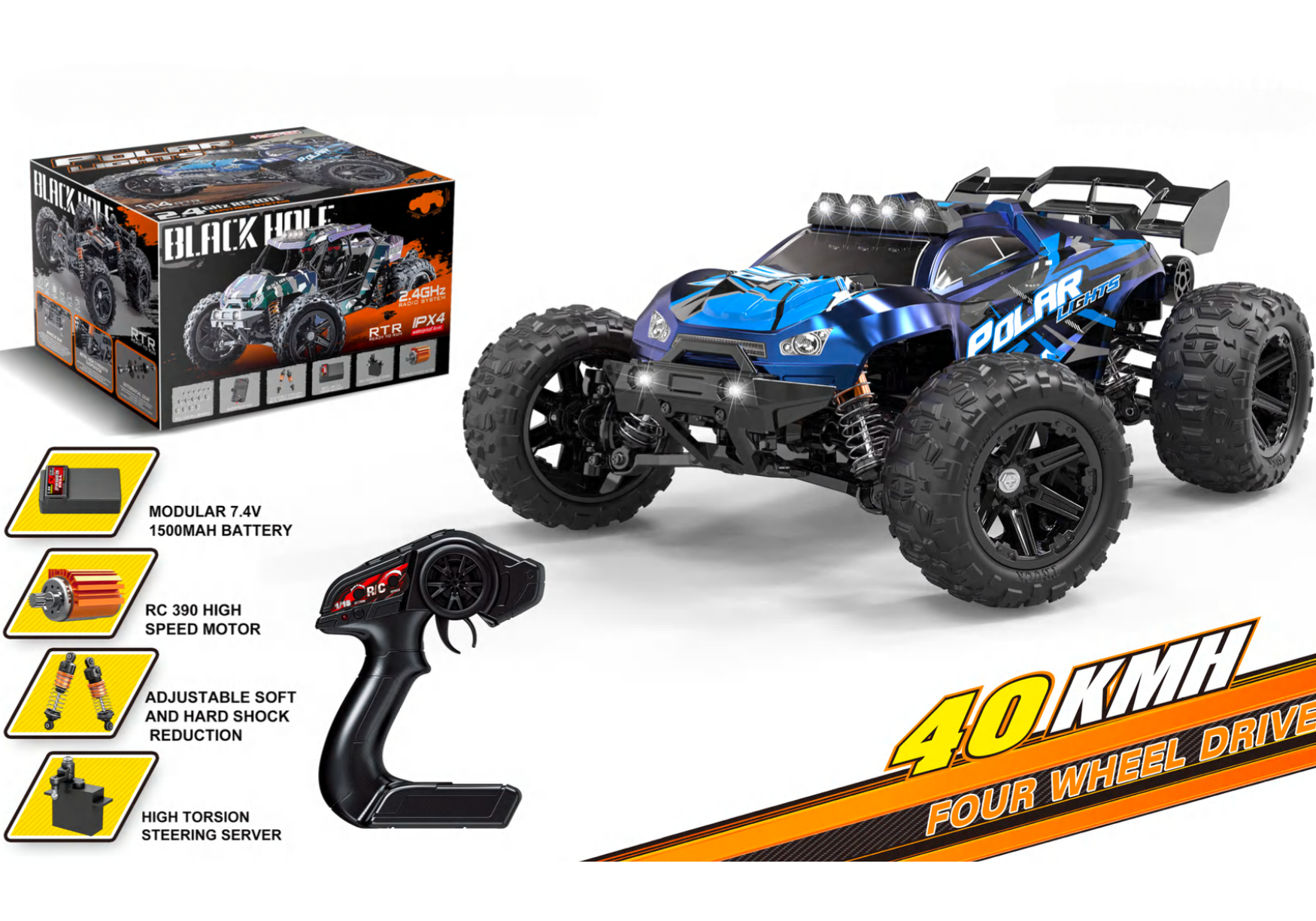 Auto a Control Remoto • Raptor Monster Truck 4x4 • 40 Km/h • Azul [PREVENTA]