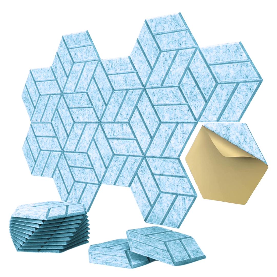 Panel Acústico Hexagonal • AutoAdhesivo • Pack x6 • 0.5 m2 • Celeste