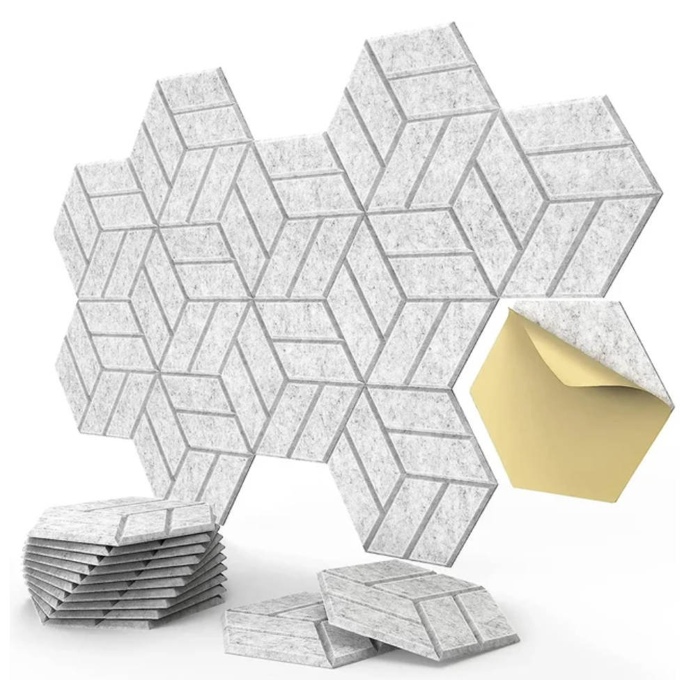 Panel Acústico Hexagonal • AutoAdhesivo • Pack x6 • 0.5 m2 • Gris