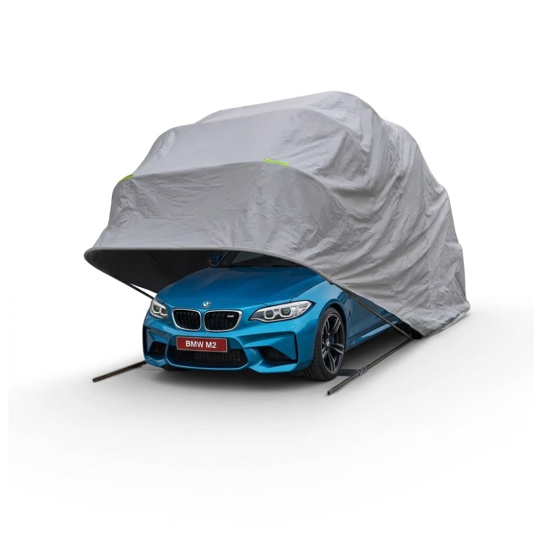 Carpa Cochera Plegable para Automovil • Retractil • Soporte Anclado a Piso • 5,8m largo × 2,4m ancho × 2,8m alto  • Gris