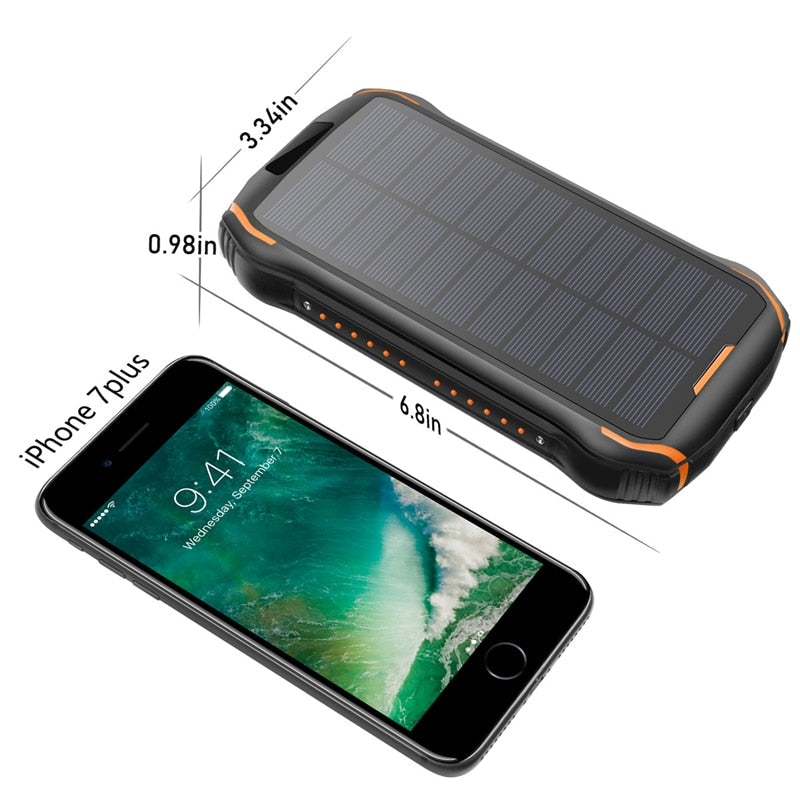 Cargador Solar Power Bank • Batería Solar Portátil • Carga Inalámbrica • Impermeable • Linterna • 26.800 mAh • Pack doble