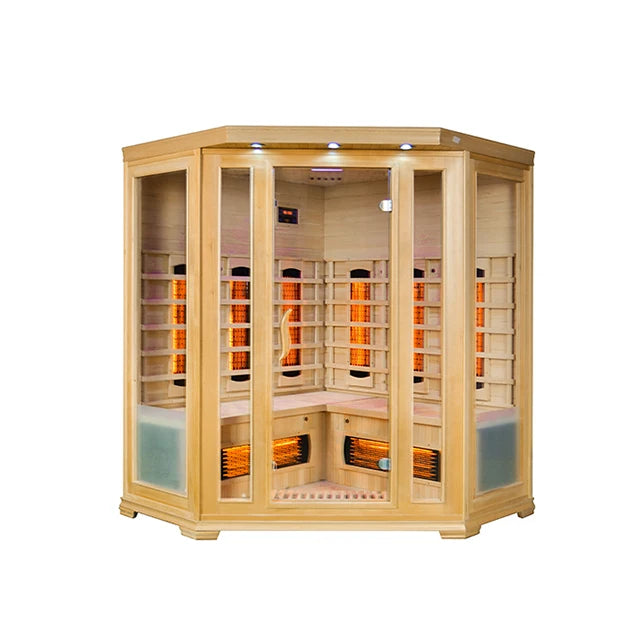 Sauna Seco Infrarrojo • Cuatro Personas • 63x150x190 cm • Panel de Control Digital • Sistema Audio Bluetooth • Luz Estelar 7 Colores • 2300W