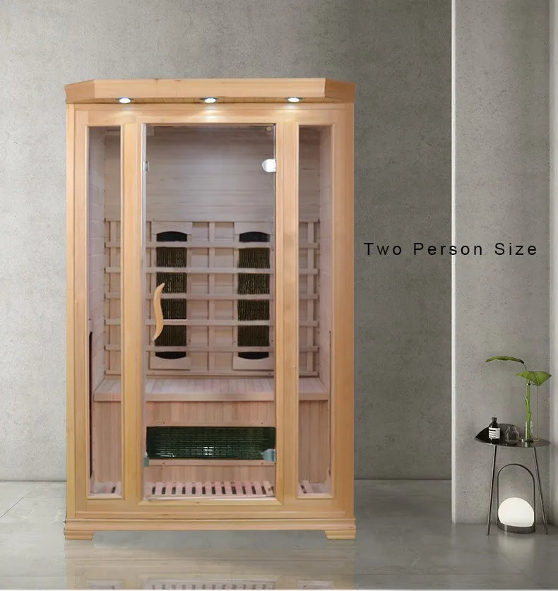 Sauna Seco Infrarrojo • Dos Personas • 120x105x190 cm • Panel de Control Digital • Sistema Audio Bluetooth • Luz Estelar 7 Colores • 1750W