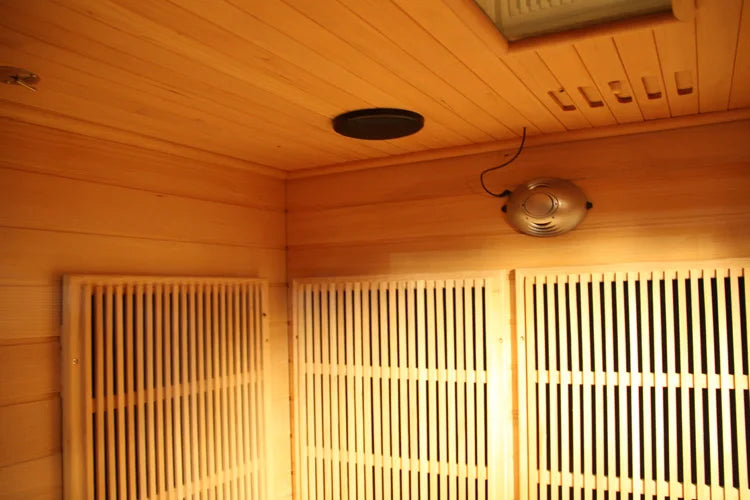 Sauna Seco Infrarrojo • Cuatro Personas • 63x150x190 cm • Panel de Control Digital • Sistema Audio Bluetooth • Luz Estelar 7 Colores • 2300W