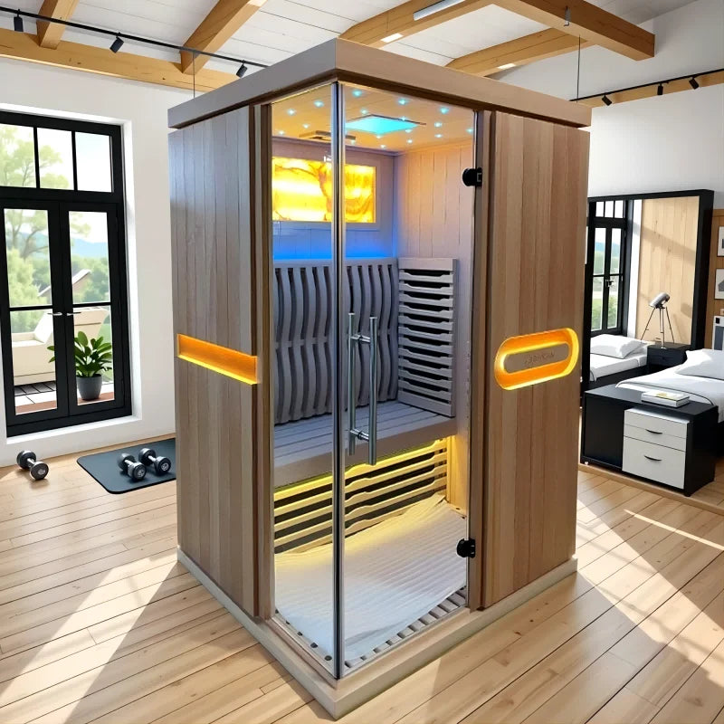 Sauna Infrarrojo • PREMIUM • 2 Personas • 130x120x190 cm • Panel de Control Digital • Sistema Audio Bluetooth • Luz RGB • 1750W