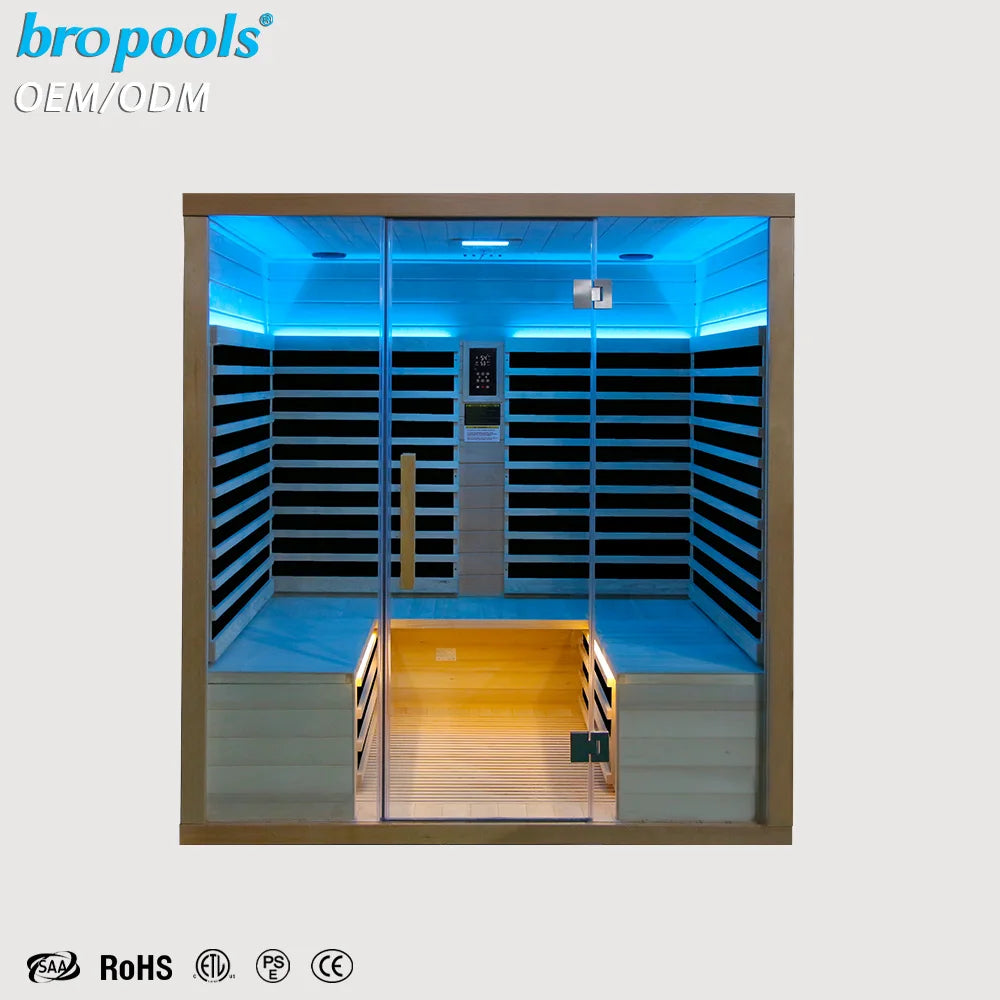 Sauna Seco Infrarrojo Premium • 4 Personas • 250x250x195 cm • Panel de Control Digital • Sistema Audio Bluetooth • Luz Estelar 7 Colores • 3590W