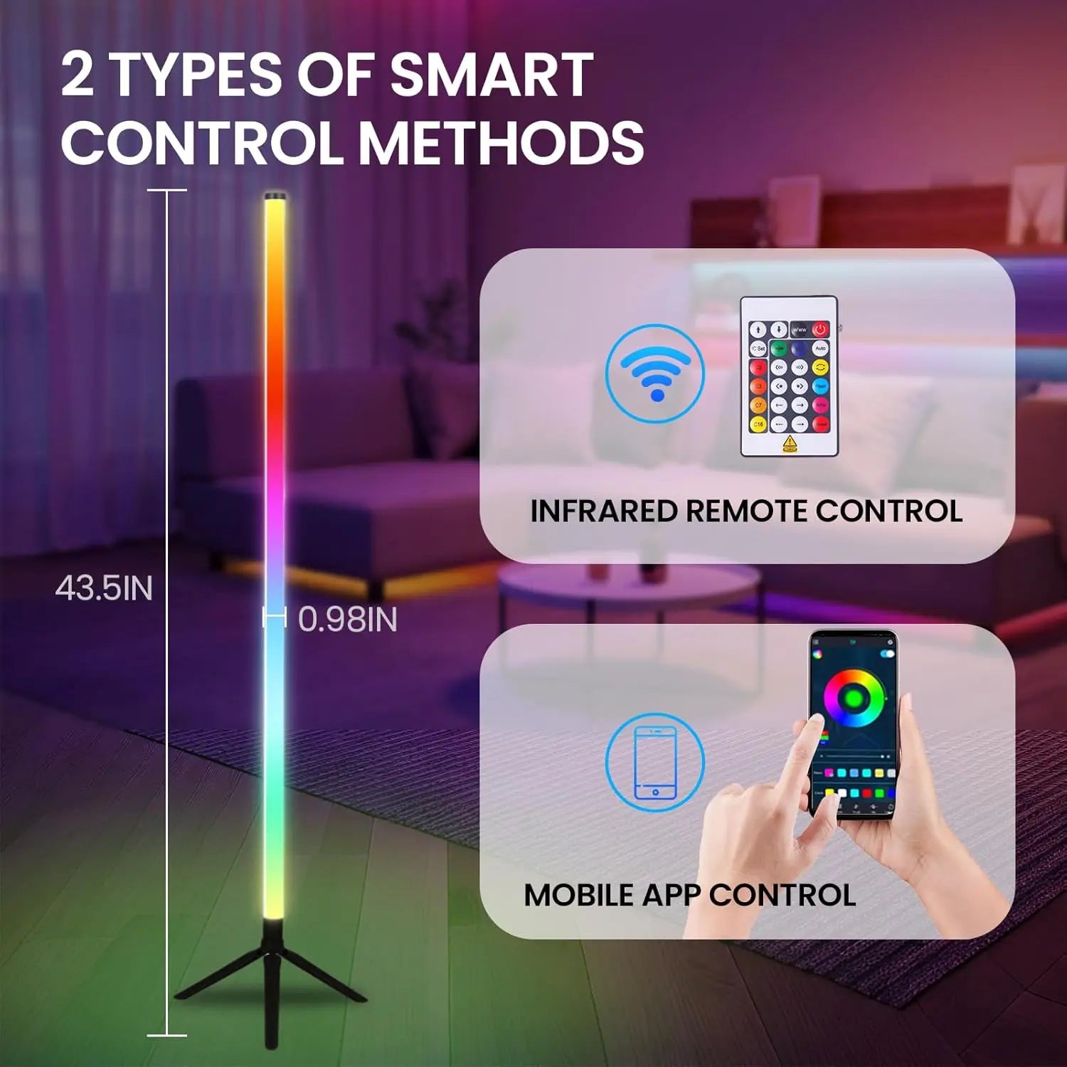Lampara Led RGB  •  Pedestal Configurable  •  Pack Doble  •  1.1 mts altura