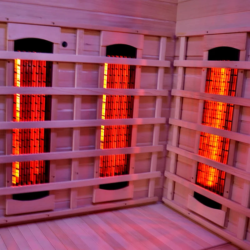 Sauna Seco Infrarrojo • Cuatro Personas • 63x150x190 cm • Panel de Control Digital • Sistema Audio Bluetooth • Luz Estelar 7 Colores • 2300W