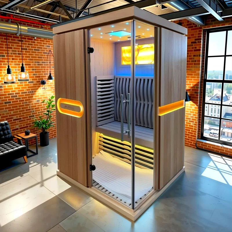 Sauna Infrarrojo • PREMIUM • 2 Personas • 130x120x190 cm • Panel de Control Digital • Sistema Audio Bluetooth • Luz RGB • 1750W