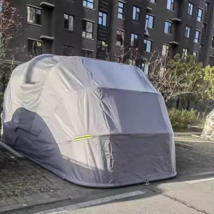 Carpa Cochera Plegable para Moto • Retractil • Soporte Anclado a Piso • 3,3m largo × 1,9m ancho × 1,4m alto  • Gris