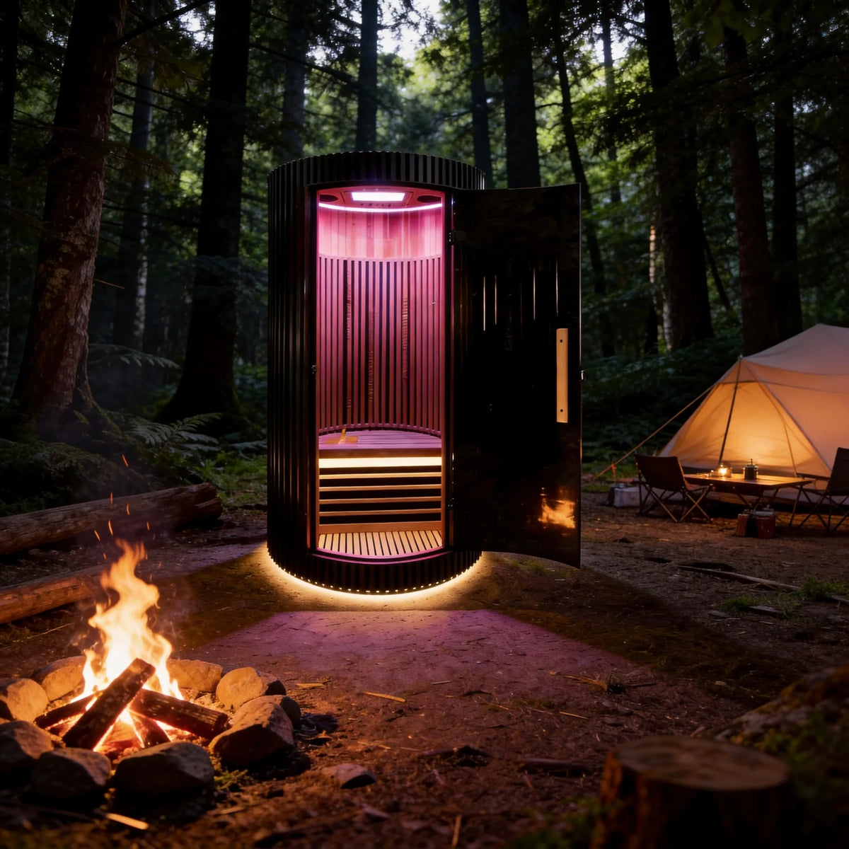 Sauna Infrarrojo NORDIK • PREMIUM • 1 Persona • 102x102x195 cm • Panel de Control Digital • Sistema Audio Bluetooth • Luz RGB • 1590W