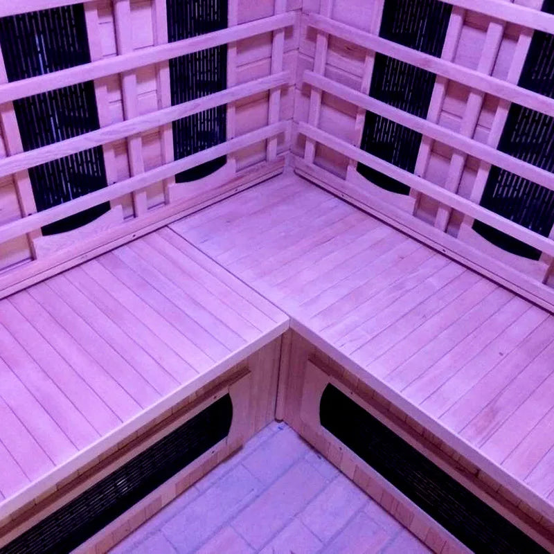 Sauna Seco Infrarrojo • Cuatro Personas • 63x150x190 cm • Panel de Control Digital • Sistema Audio Bluetooth • Luz Estelar 7 Colores • 2300W