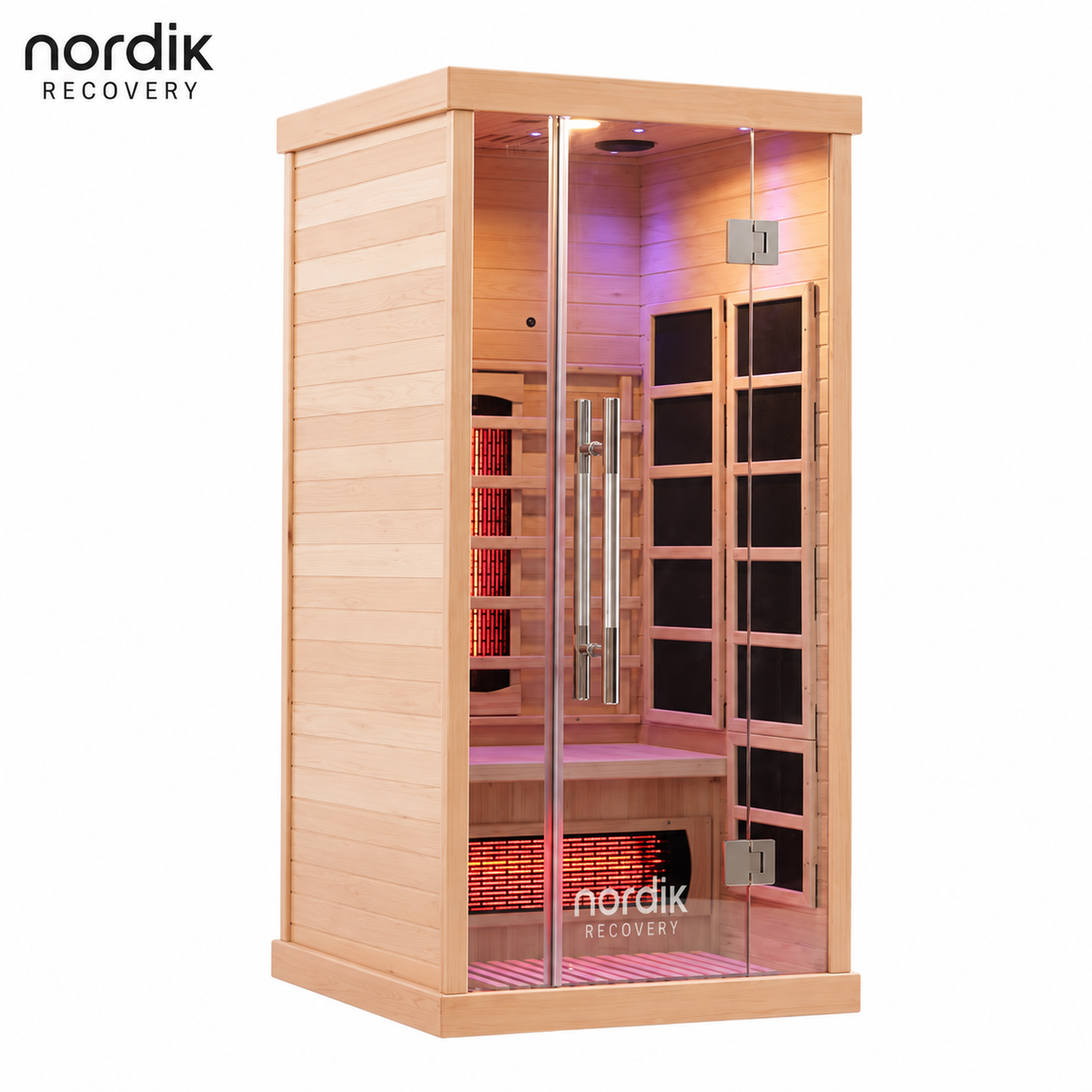 Sauna Infrarrojo NORDIK • 1 Persona • 90x90x190 cm • Panel de Control Digital • Sistema Audio Bluetooth • Luz Estelar 7 Colores • 1350W