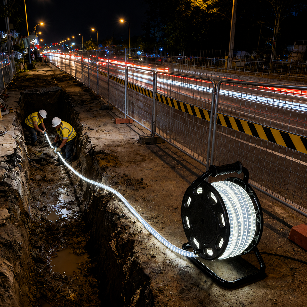 Iluminación LED AC220V para Obras de Construcción, Minería en Túneles, Iluminación Exterior, IP65 Impermeable, Embalaje en Tambor Portátil - 4000K